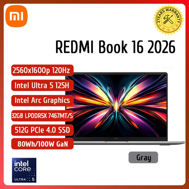 XIAOMI Redmi Book Pro 16 Laptop Intel Ultra5 125H 7 155H RAM 32GB SSD 1TB 16"Inch Notebook Ultrabook Computer PC
