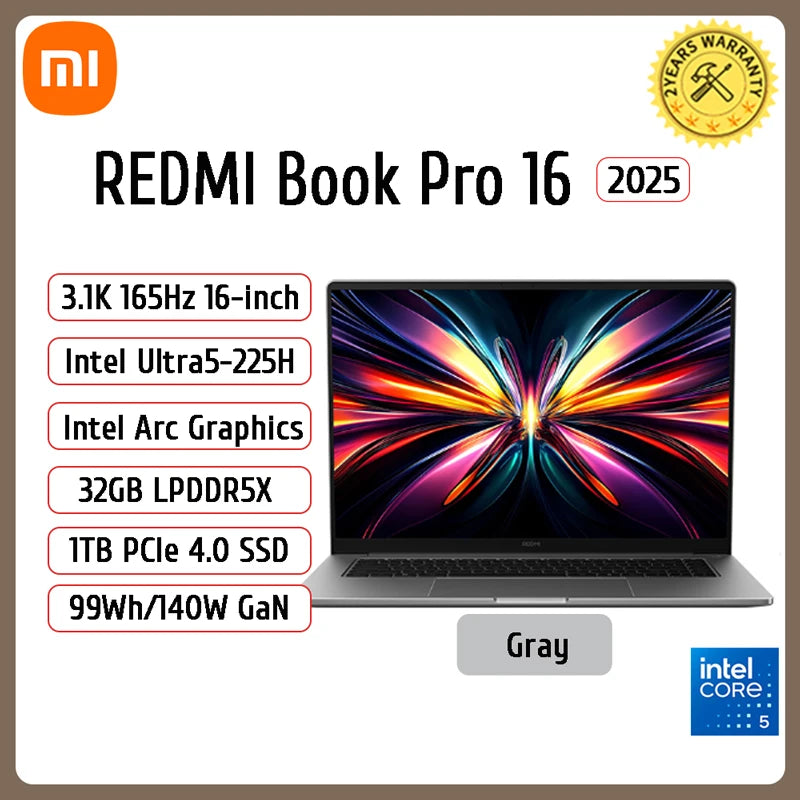 Xiaomi Laptop REDMI Book Pro 16 Ultra5-225H Ultra7-255H/32GB/1TB/3.1K/165Hz Grey