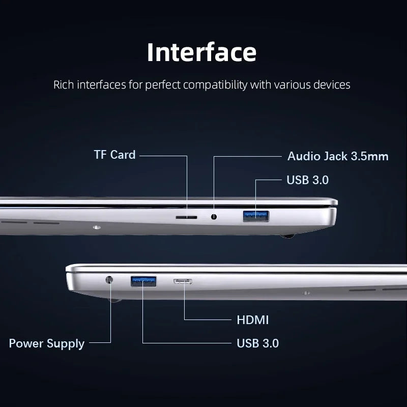 14.1 inch Portable Laptop Computer Intel Core i7-9850H/Atom A3950 Notebook 12GB RAM 1TB M.2 SSD Windows 11 Office Study Computer