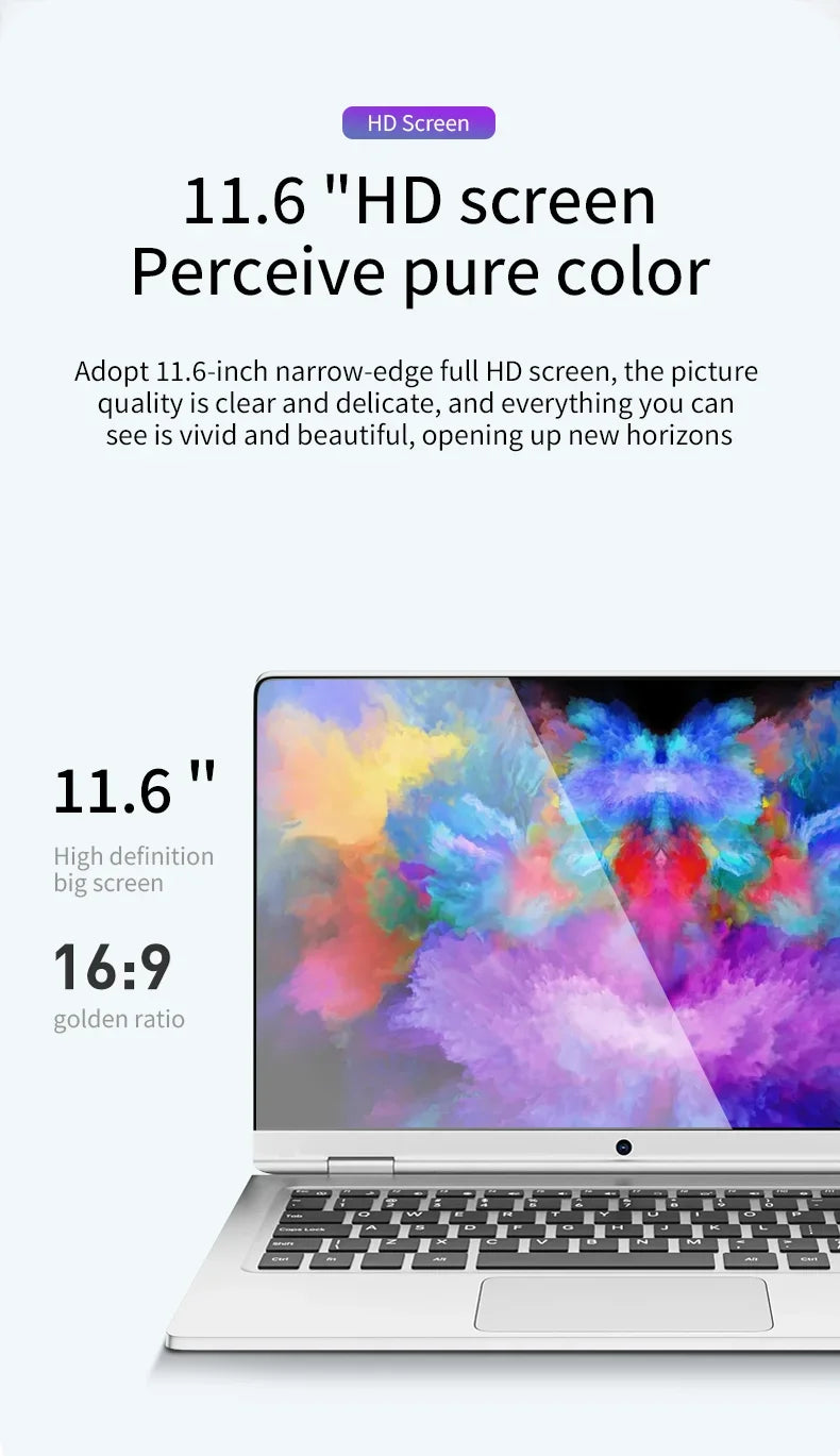 11.6-Inch 2-in-1 Touchscreen Intel Laptop Tablet Windows 11 Pro 8GB DDR4 RAM 128GB/256GB/512GB SSD  Portable Study Computer