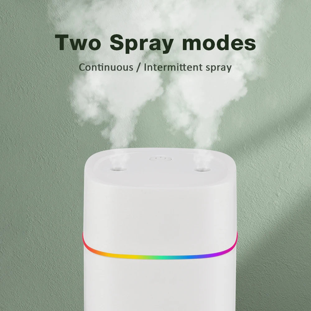 330/600ml Air Humidifier Double Spray Port Essential Oil Aromatherapy Diffuser Mute Atomizer Colorful Lights For Home Office Car