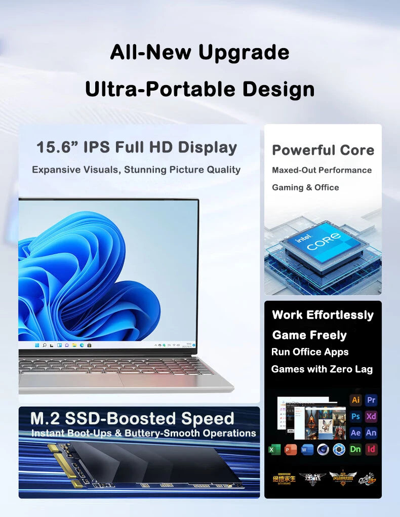 2026 New 15.6 Inch FHD Laptop Intel Core i7-8650U 32GB RAM 2TB SSD Windows 11 Pro Ultra Slim Gaming Office Study Notebook