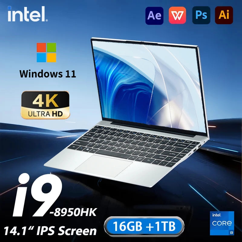 Portable Laptop  Windows 11 Pro 14.1 inch  Laptop Computer HD Screen Intel Core i9 8950HK 16GB RAM 1TB 2TB SSD  laptops PC