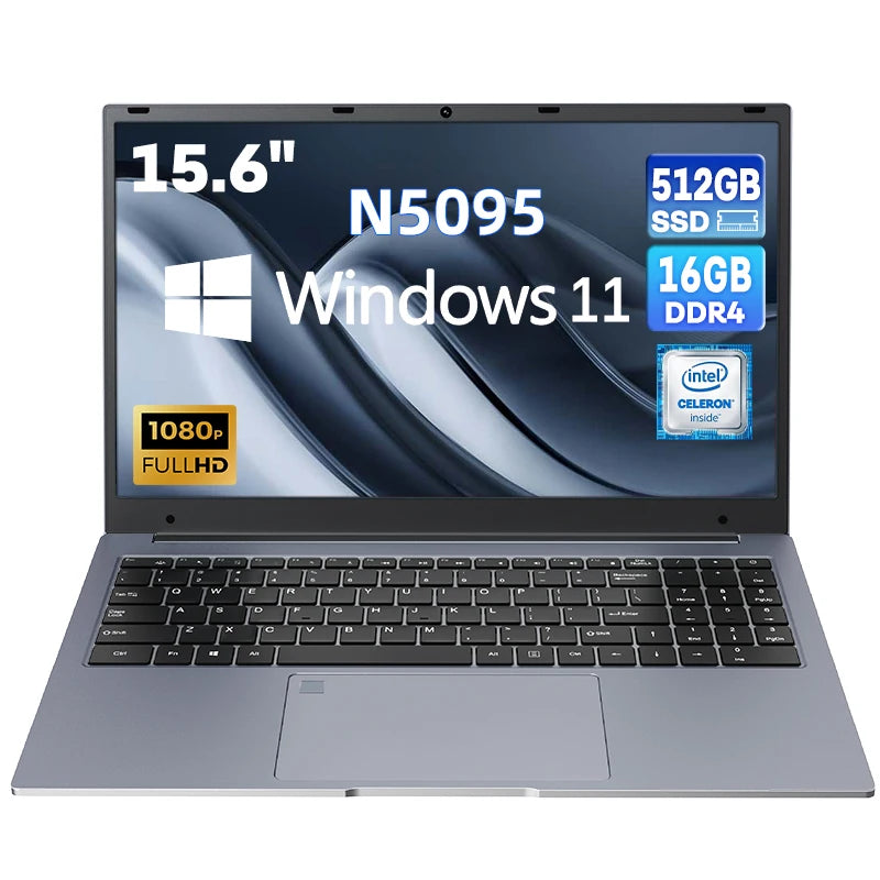 BYONE 15.6 Inch Intel Celeron N5095 Ultraslim Laptop 12G 16GB RAM 512GB 1TB SSD Keyboard Backlight Fingerprint Portable Computer
