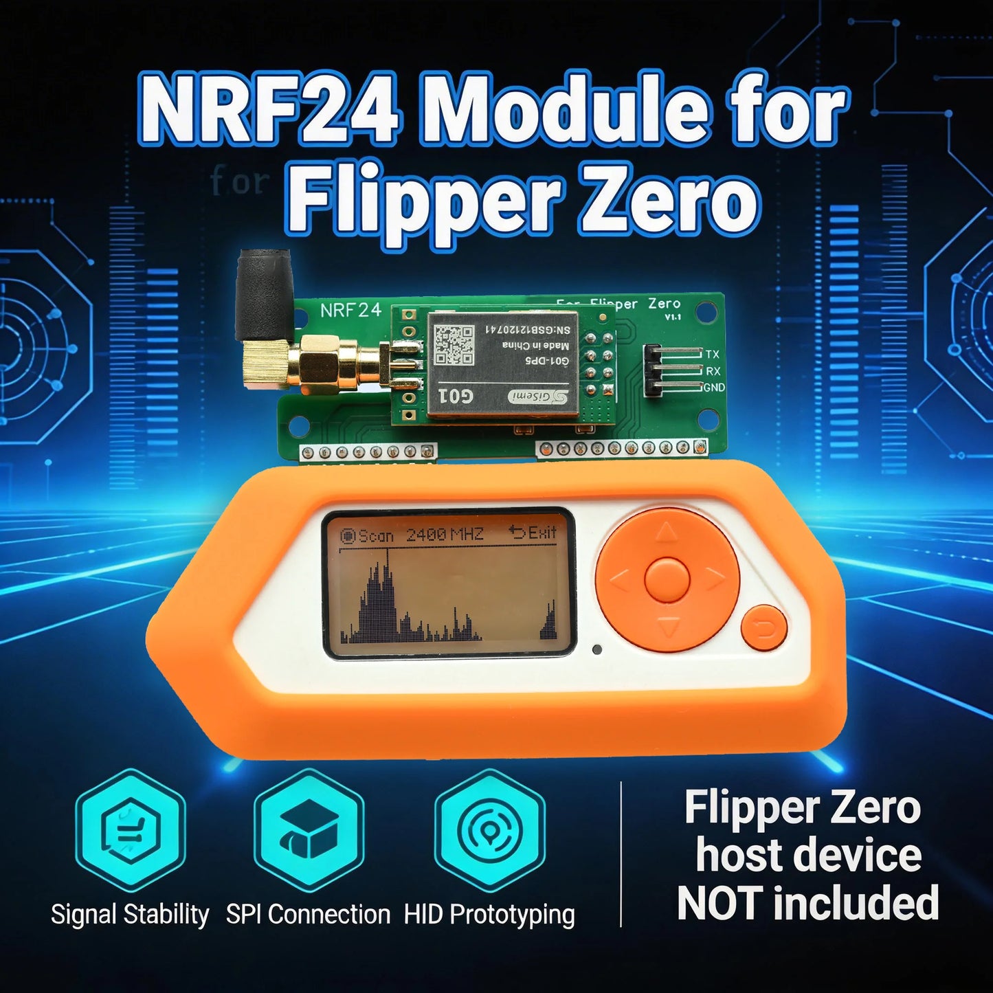Flipper Zero NRF24 Module, Wireless Sniffer and Mouse Jacker with NRF24 GPIO, Flipper Zero Accessories, Flipper Zero dev Board