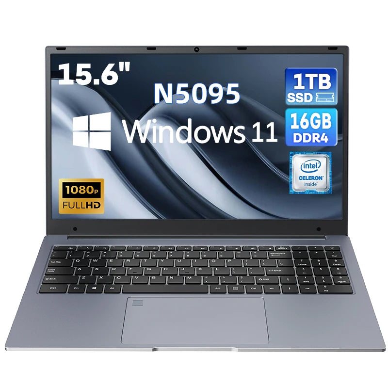 BYONE 15.6 Inch Intel Celeron N5095 Ultraslim Laptop 12G 16GB RAM 512GB 1TB SSD Keyboard Backlight Fingerprint Portable Computer
