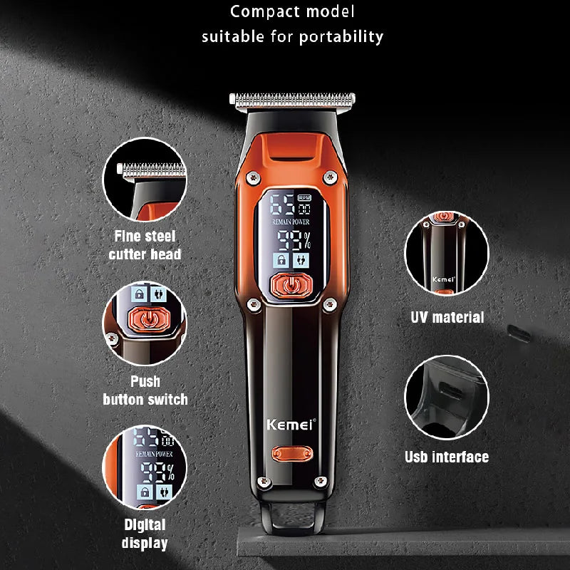 Original Kemei Barber Hair Trimmer Professional Electric Beard Hair Clipper Rechargeable Lithium Haircut Machine For Men