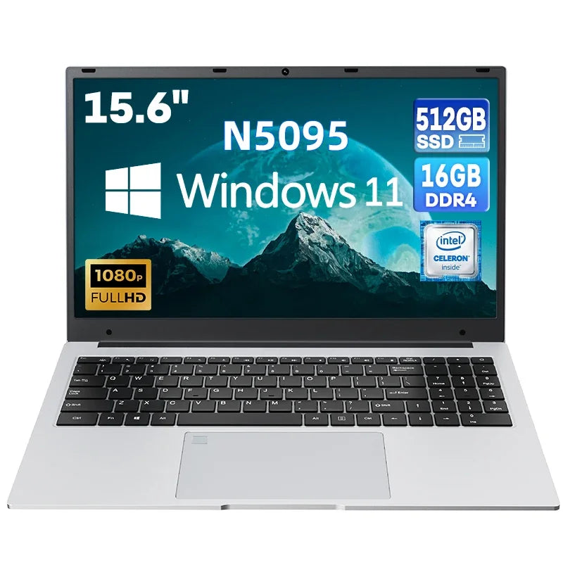 BYONE 15.6 Inch Intel Celeron N5095 Ultraslim Laptop 12G 16GB RAM 512GB 1TB SSD Keyboard Backlight Fingerprint Portable Computer