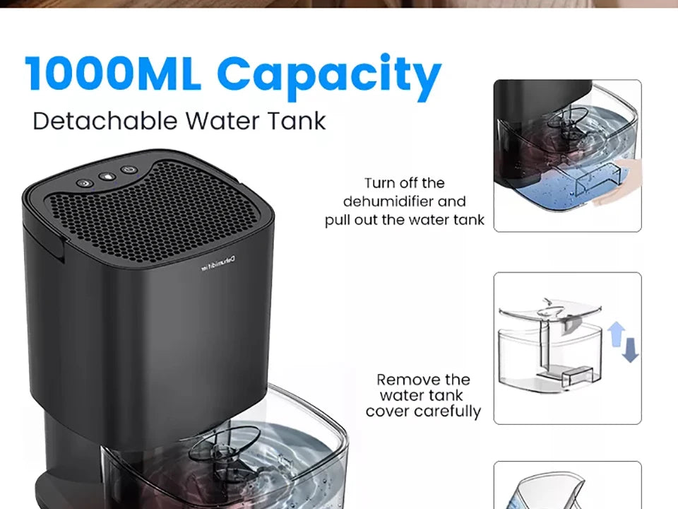 Electric Dehumidifier Moisture Absorbers Air Dryer With 1000ml Water Tank  Air Home Dehumidifier For Basement Bathroom Wardrobe