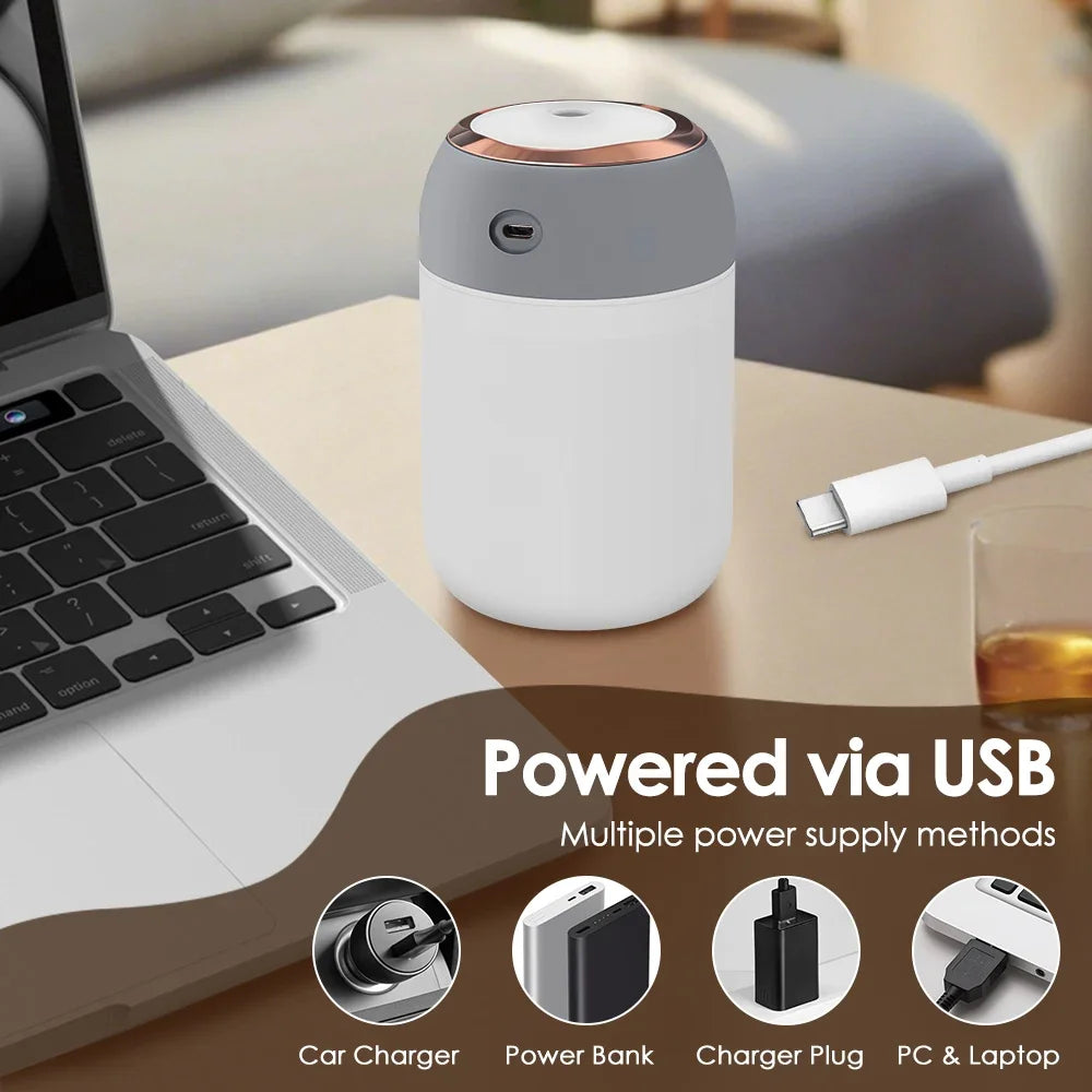 330/600ml Air Humidifier Double Spray Port Essential Oil Aromatherapy Diffuser Mute Atomizer Colorful Lights For Home Office Car