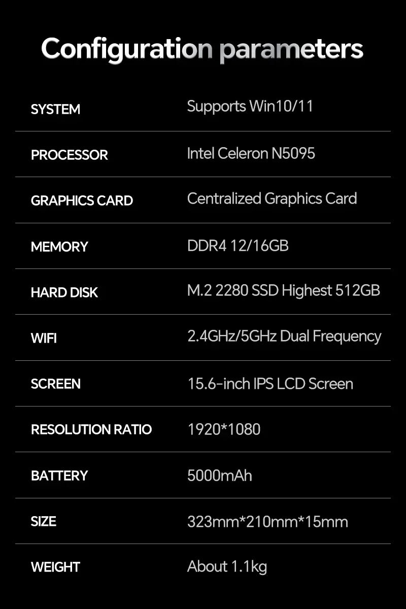 BYONE 15.6 Inch Intel Celeron N5095 Ultraslim Laptop 12G 16GB RAM 512GB 1TB SSD Keyboard Backlight Fingerprint Portable Computer