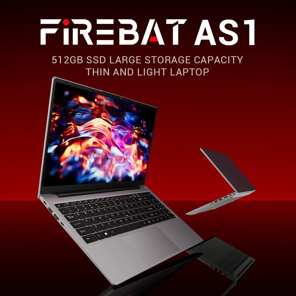 Firebat AS1 Laptop AMD Ryzen5 7430U 16GB DDR4 3200Mhz 512GB SSD 15.6 Inch IPS Windows 11  Notebook Type-C WIFI6 Full-size Keyboard