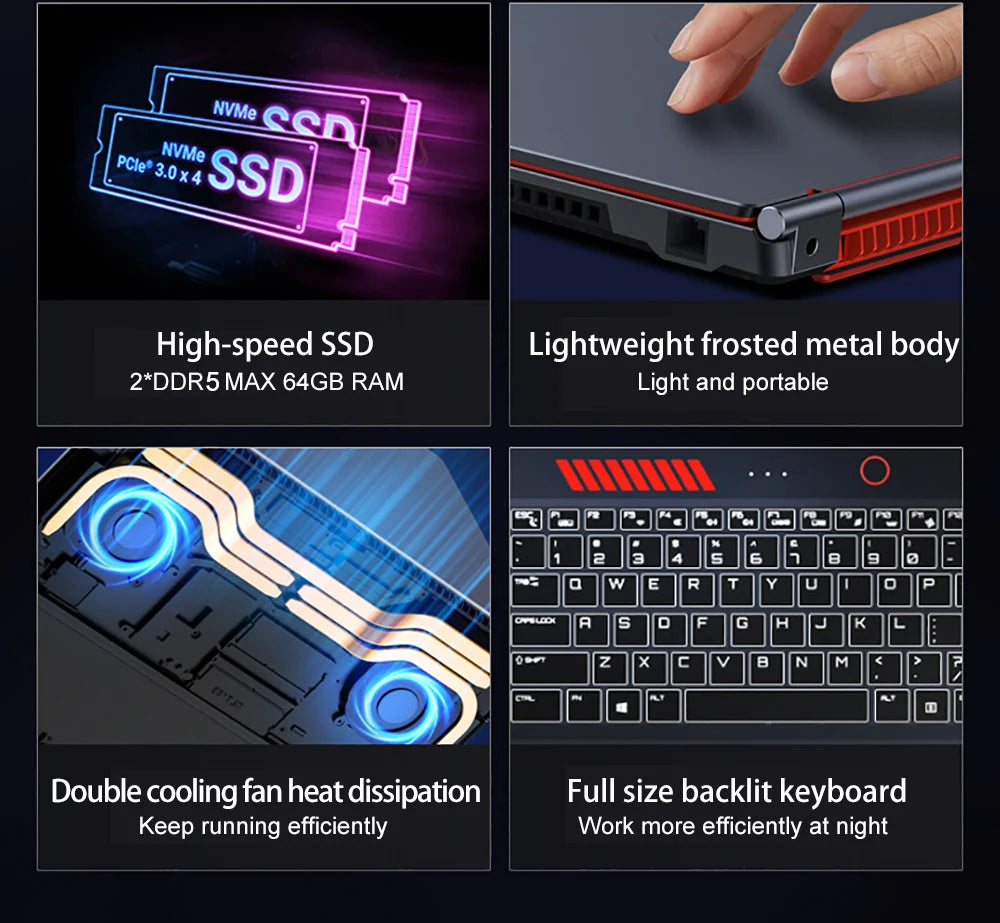 16Inch Gaming Laptop Computer Notebook RTX4050 6G Intel Core i9-13900HK Windows11 RAM Max 64GB DDR5 2*M.2 NVME 2TB SSD WiFi