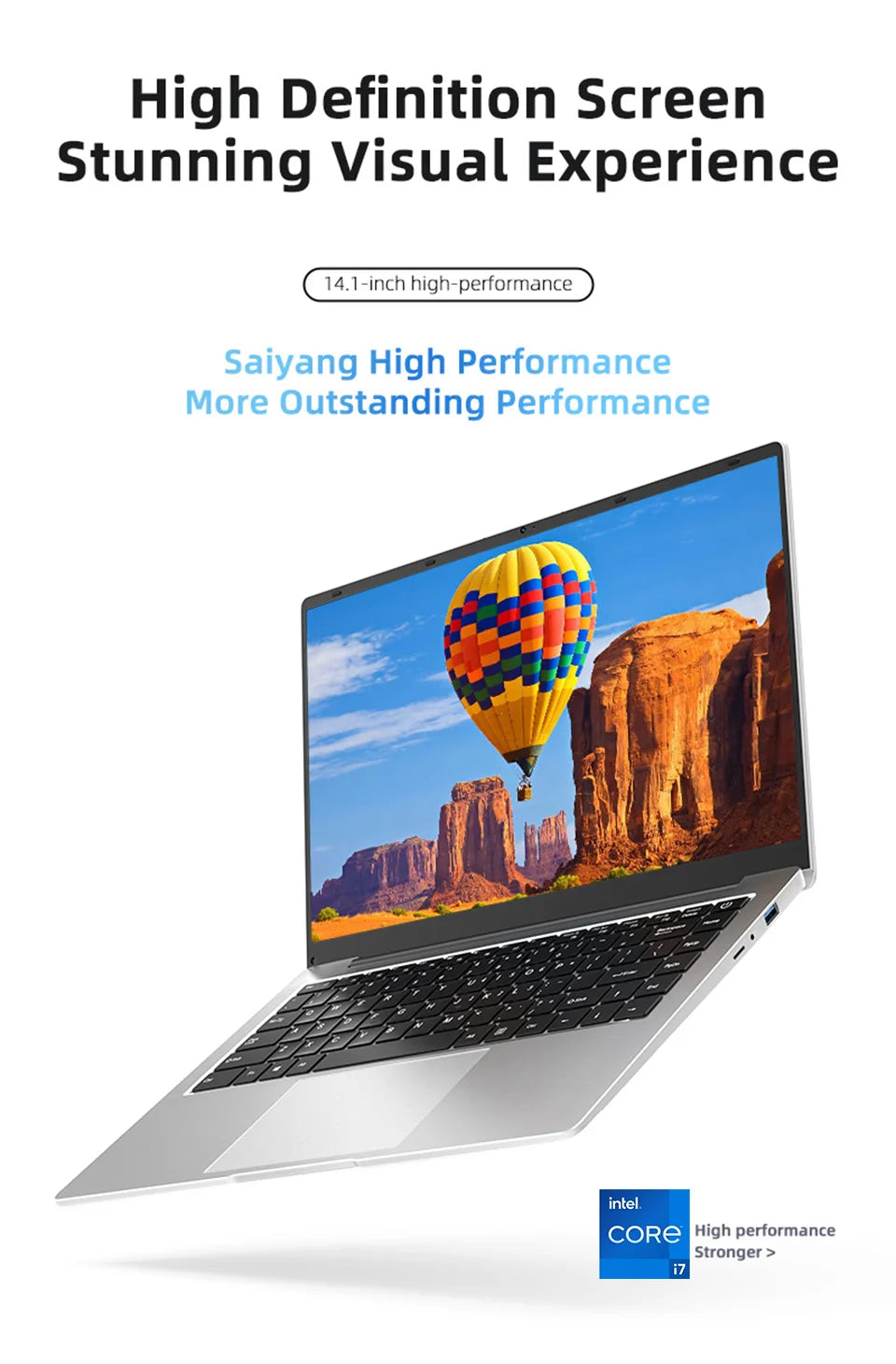 14.1" Laptop Computer intel Core i7-9850H 12GB RAM 512GB 1TB SSD HD Display Laptops Windows 11 Pro Portable Notebook PC for Student Business Work