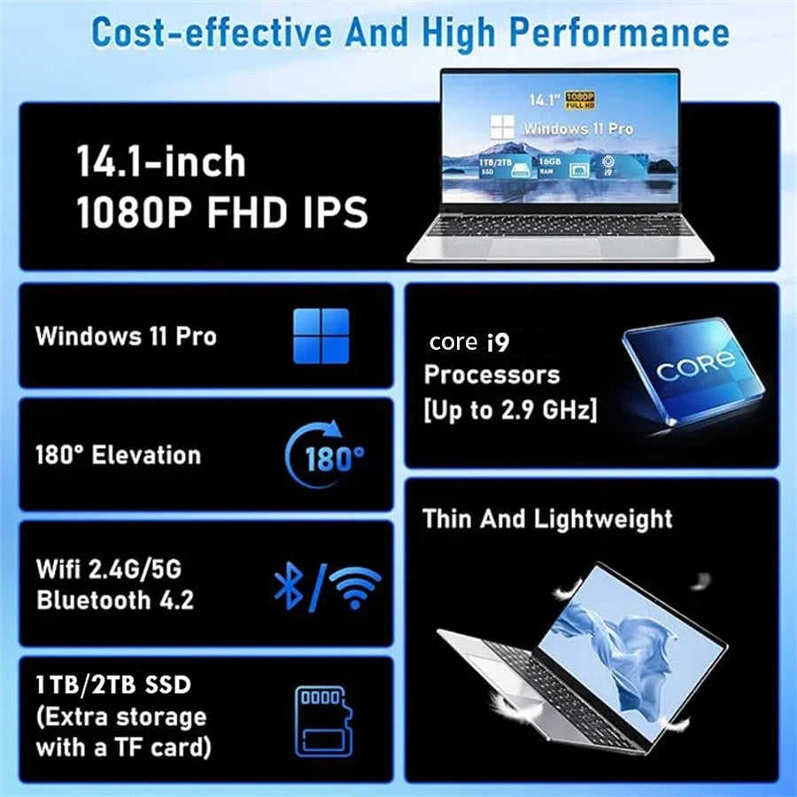 NEW Intel Core i9-10980HK laptop 16GB RAM 1/2TB SSD Portable laptops 14.1-inch Windows 11 Por Notebook computer Office Gaming