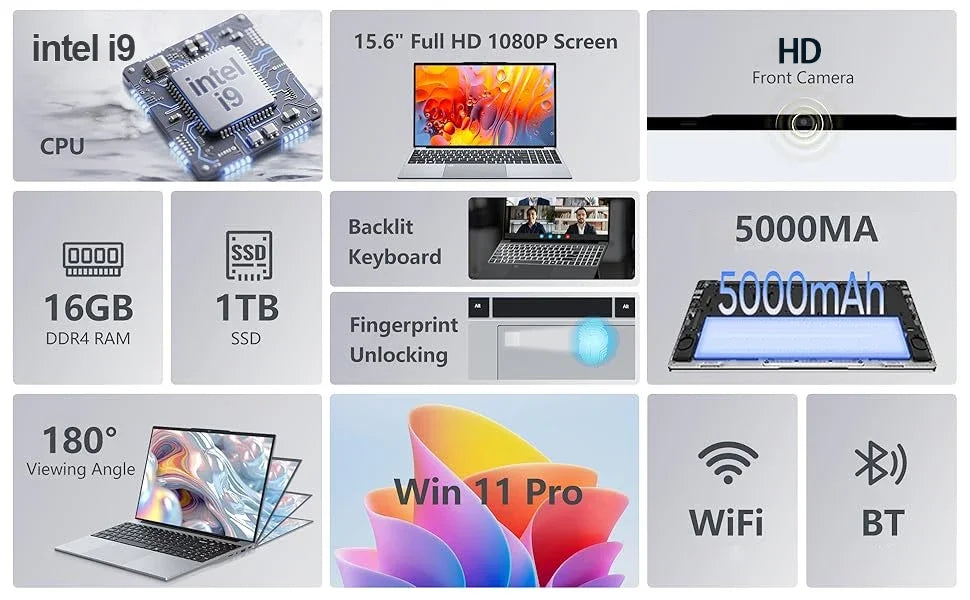 15.6 " Windows 11 Laptops Intel Core i9-10980HK/Intel Core i9-9900U 16GB RAM 1TB SSD Gaming Laptop Fingerprint UnIock Computer