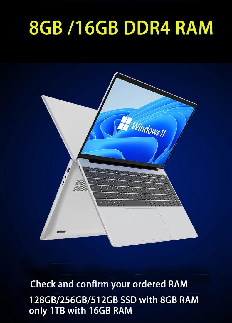 2026 Cheapest 15.6 inch Windows 11 Notebook Laptop 8GB/ 16GB RAM 1TB/512GB/256GB SSD Fingerprint Unlock Gaming Computer