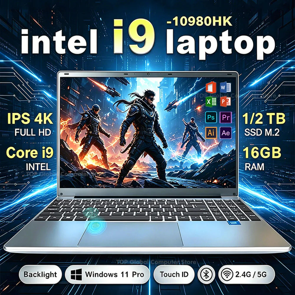 15.6"Laptop Intel Core i9 10980HK Fingerprint Unlock Windows 11 Gamer PC 16GB RAM Computer 1TB 2TB SSD Keyboard Backlight 10980P