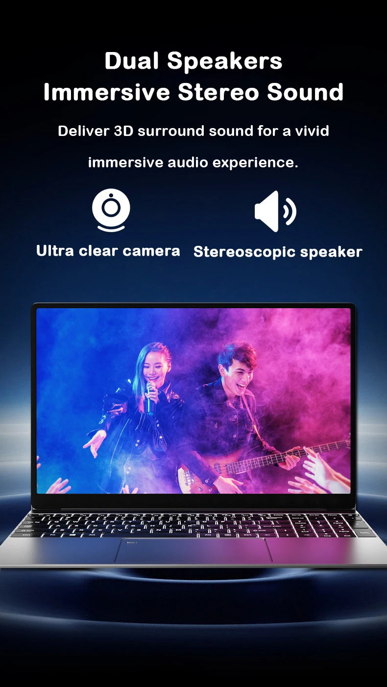 LENO New  Intel Core i9-9880H 15.6 " Laptop 32GB RAM 2TB SSD Ultra Slim Gaming Laptop 1920*1080 Windows 11 Office Study Home Use