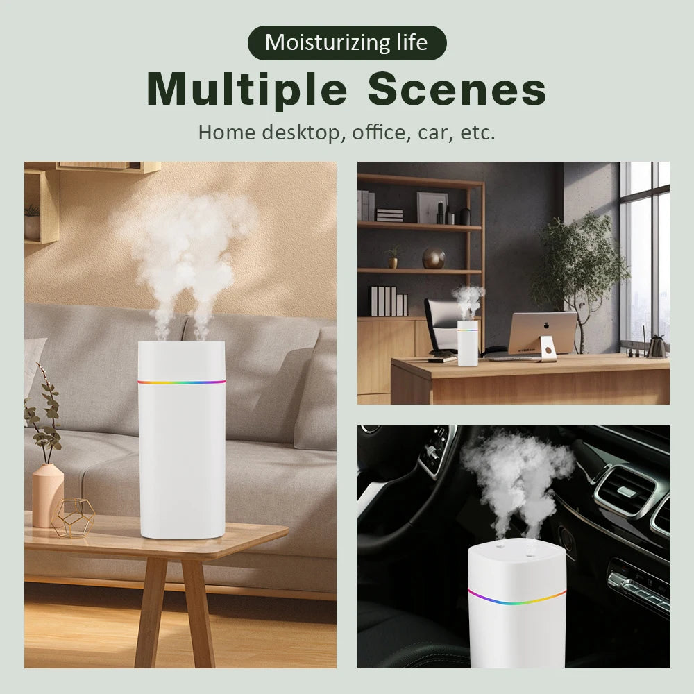 330/600ml Air Humidifier Double Spray Port Essential Oil Aromatherapy Diffuser Mute Atomizer Colorful Lights For Home Office Car