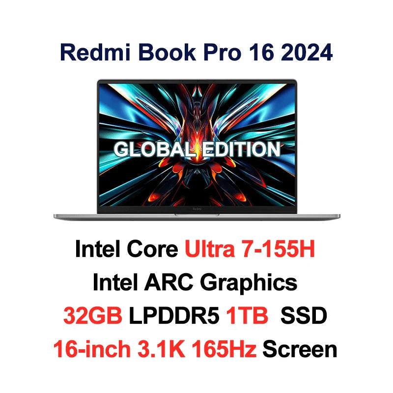 Xiaomi Laptop RedmiBook Pro 16 Core Ultra 5-125H ARC Graphics 16GB 1TB SSD 16-inch 2.5K 120Hz Screen Pc