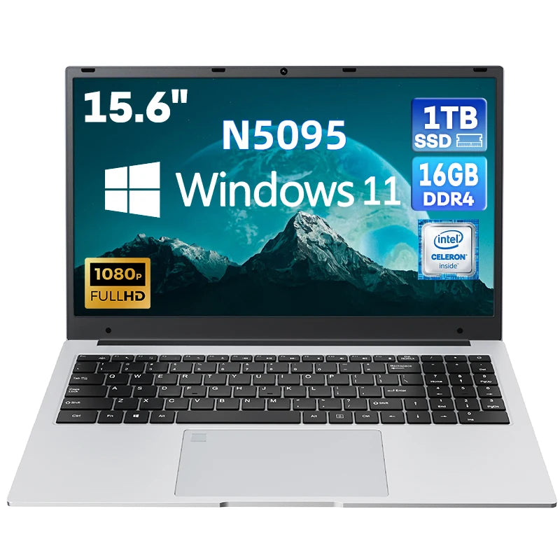 BYONE 15.6 Inch Intel Celeron N5095 Ultraslim Laptop 12G 16GB RAM 512GB 1TB SSD Keyboard Backlight Fingerprint Portable Computer