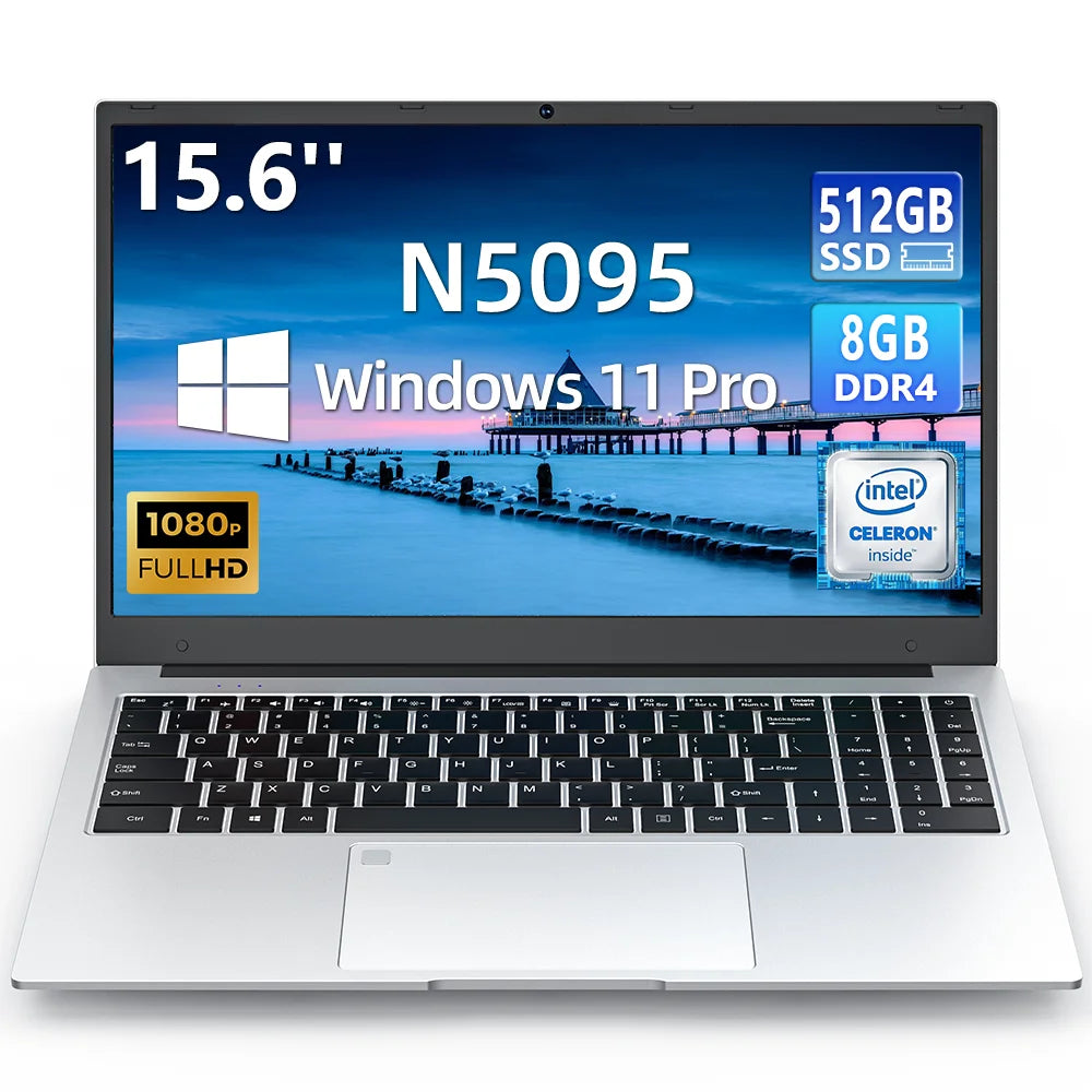 BYONE 15.6 Inch Intel Celeron N5095 Ultraslim Laptop 12G 16GB RAM 512GB 1TB SSD Keyboard Backlight Fingerprint Portable Computer