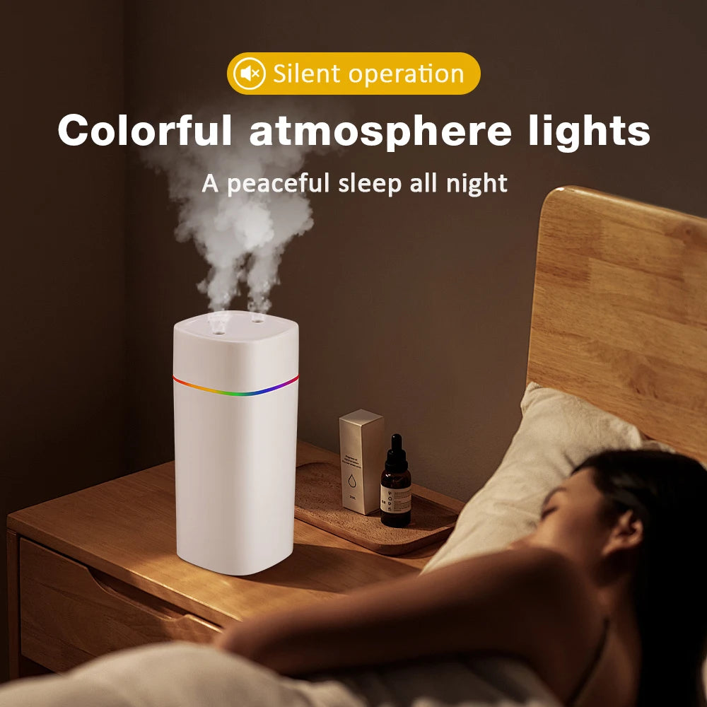 330/600ml Air Humidifier Double Spray Port Essential Oil Aromatherapy Diffuser Mute Atomizer Colorful Lights For Home Office Car