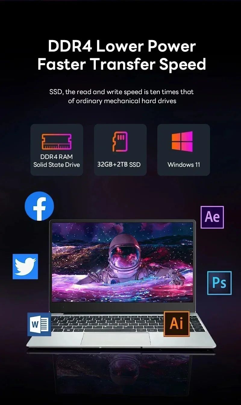 LENO 2026 NEW 14.1" Laptop Intel Core i9-9900 32GB 2TB Gaming Computer PC Windows11 Gamer office Ultra Slim Notebook 1920*1080