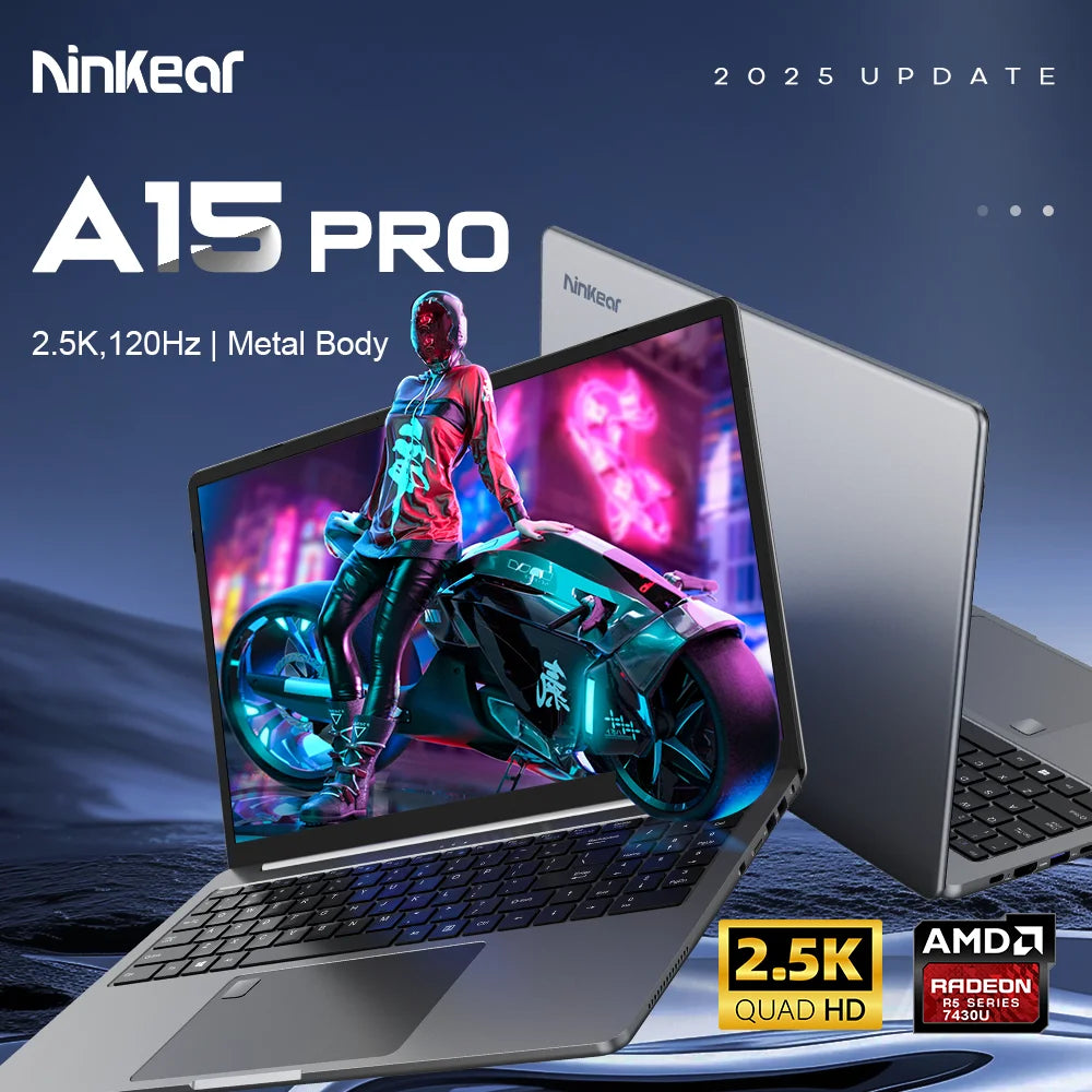 Ninkear A15 Pro 16 Inch Laptop AMD Ryzen 5 5500U 16GB RAM 1TB SSD 2.5K 120Hz Display Windows 11 Metal Notebook Fingerprint Backlit Keyboard USB-C WiFi 6 EU Plug