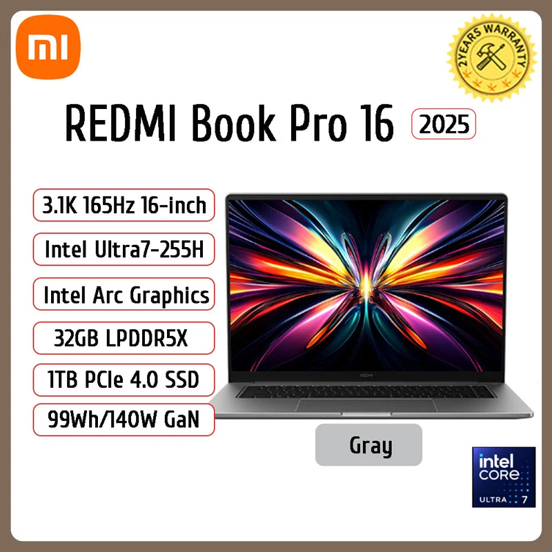 Xiaomi Redmi Book Pro 16 Laptop Intel Ultra 7 255H/Ultra 5 225H 32G 1T SSD 3.1K 165Hz/2.5K 120Hz Office Ultrabook Notebook