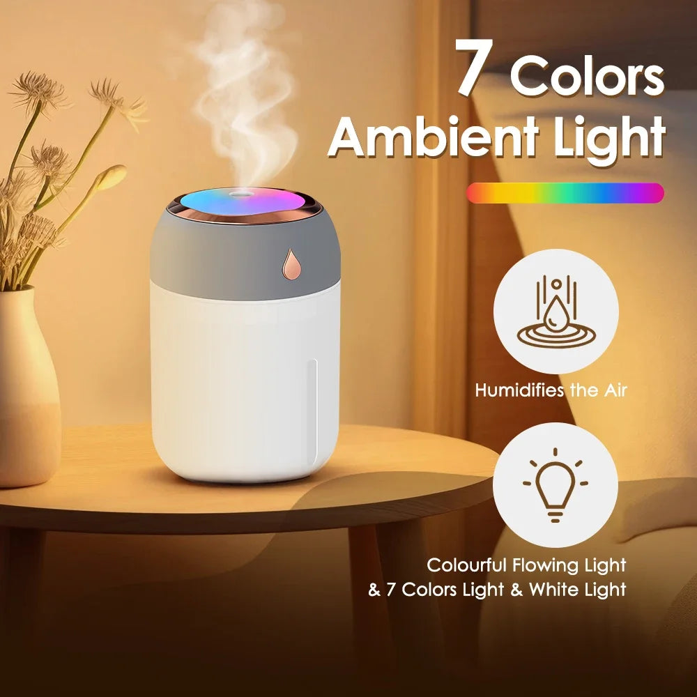 330/600ml Air Humidifier Double Spray Port Essential Oil Aromatherapy Diffuser Mute Atomizer Colorful Lights For Home Office Car