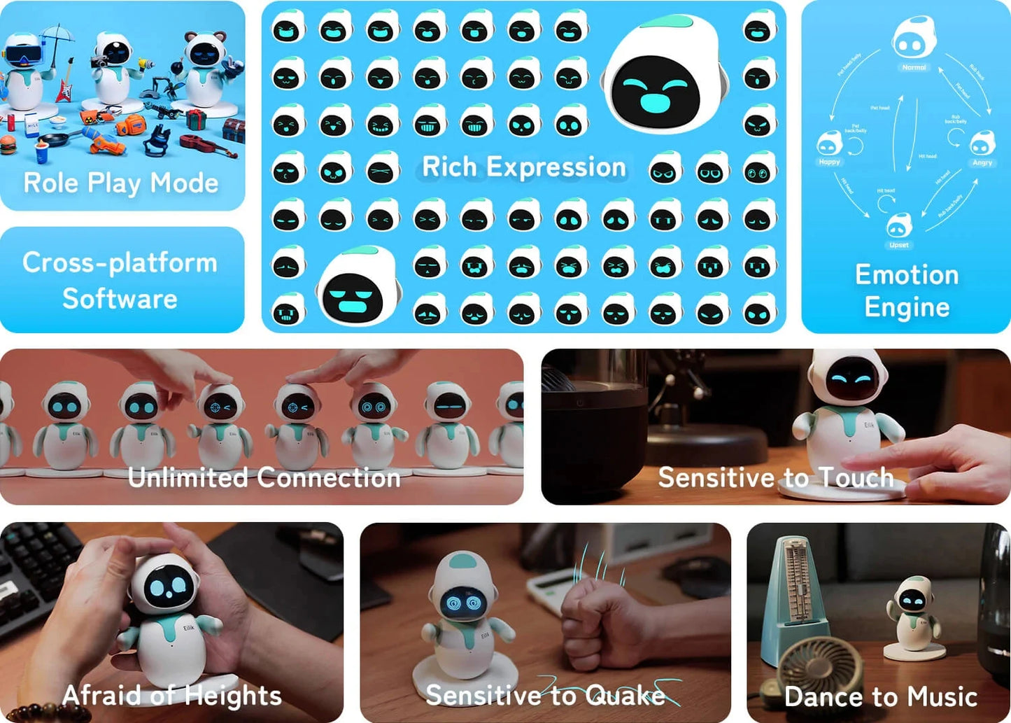 Eilik AI Smart Robot with Emotional Interaction Cute Blue/Pink Multiple Modes