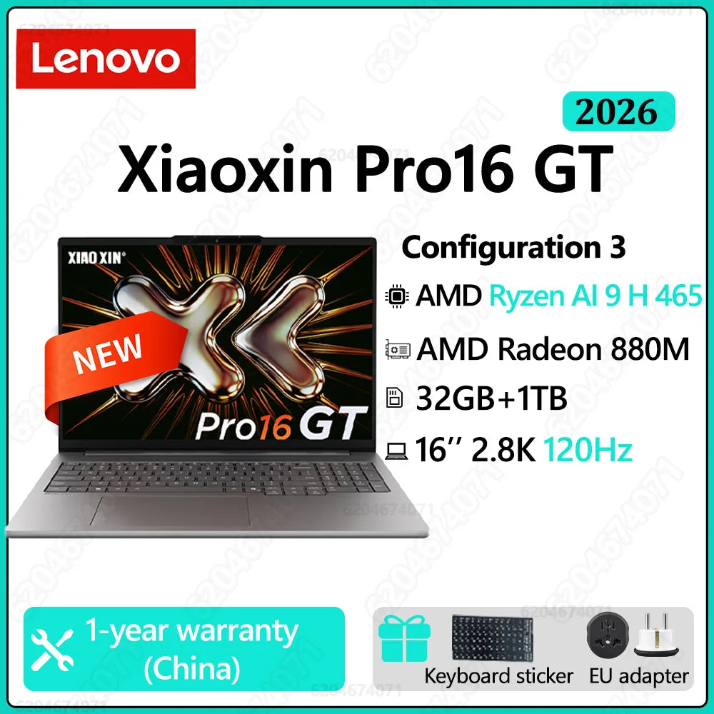 Lenovo Xiaoxin Pro16GT  AI9 H 365/ Xiaoxin Pro16GT 2026 AI9 H 465 32GB 1TB 16inch 2880x1800 120Hz