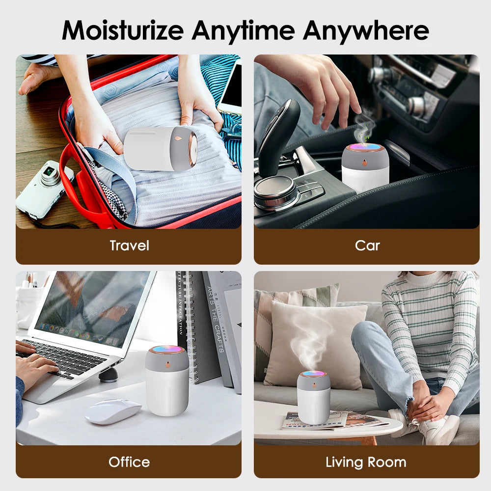 330/600ml Air Humidifier Double Spray Port Essential Oil Aromatherapy Diffuser Mute Atomizer Colorful Lights For Home Office Car