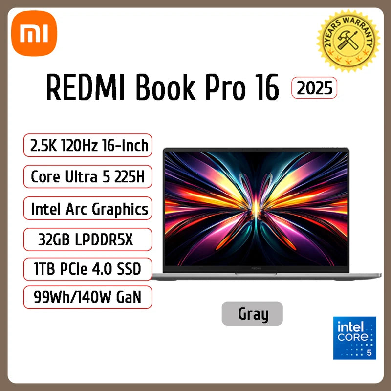 Xiaomi Redmi Book Pro 16 Laptop Intel Ultra 7 255H/Ultra 5 225H 32G 1T SSD 3.1K 165Hz/2.5K 120Hz Office Ultrabook Notebook