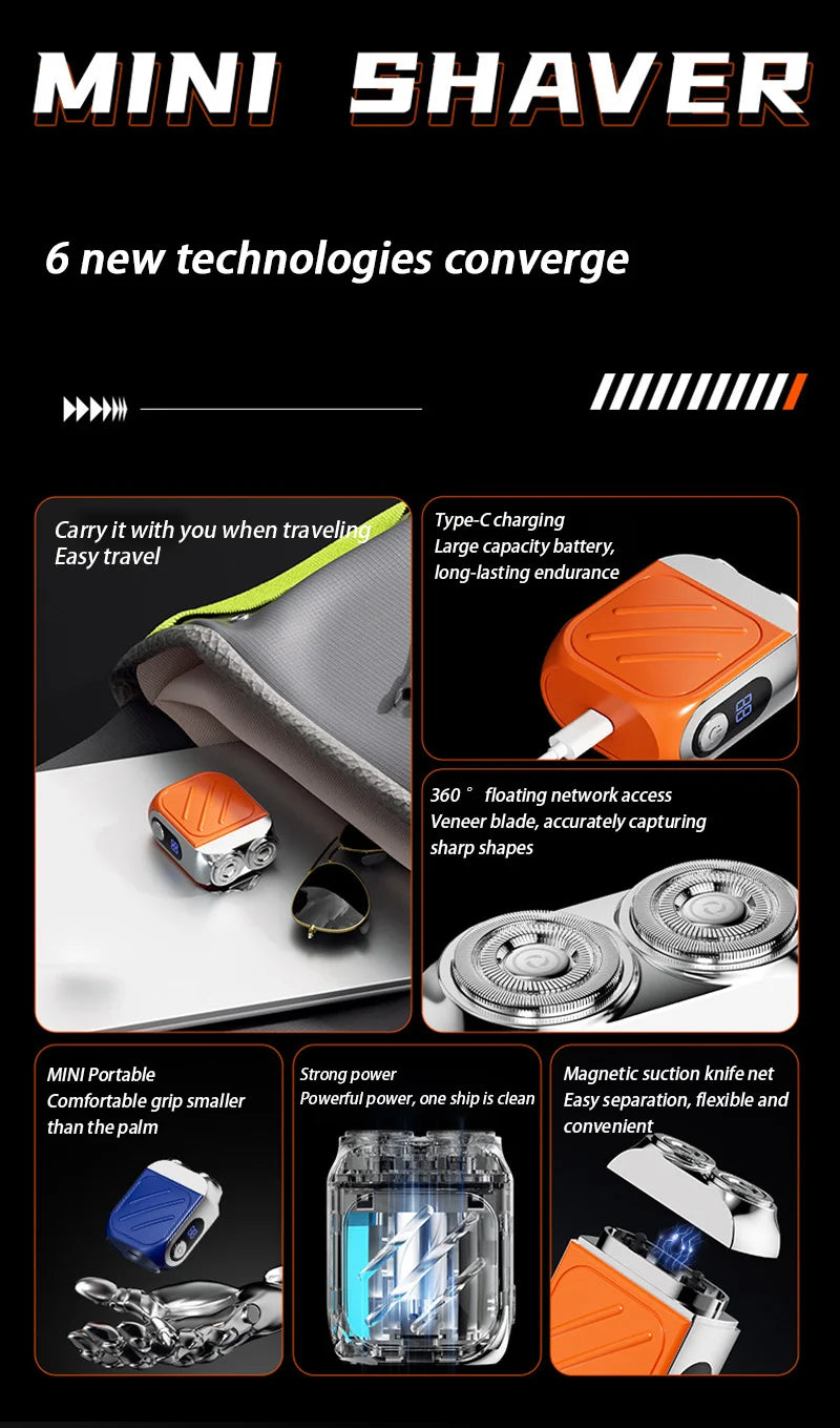 Electric Razor IPX7 Waterproof Mini Dual-head Magnetic Ultra-clean Shaving Portable Digital Display Electric Beard Shaver