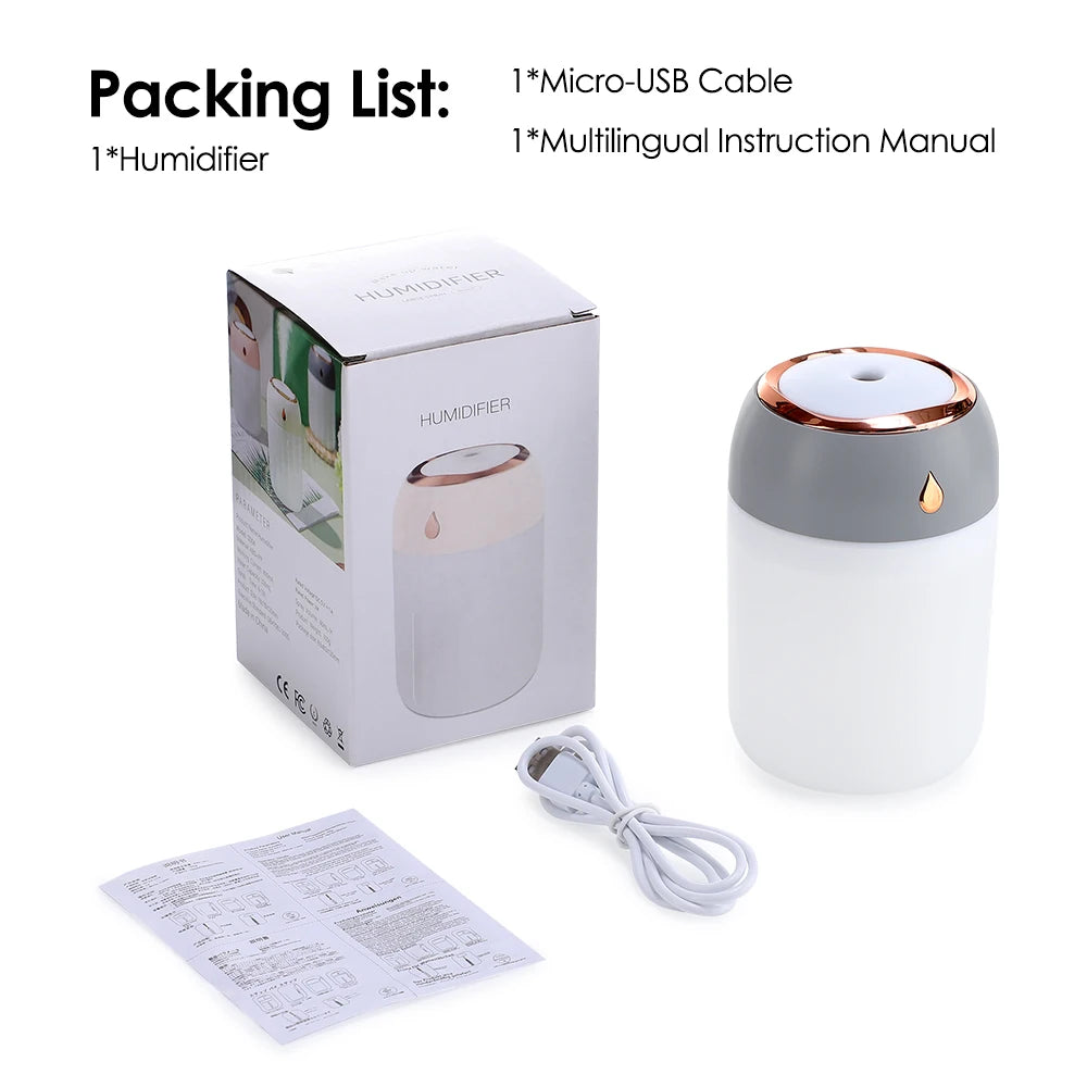 330/600ml Air Humidifier Double Spray Port Essential Oil Aromatherapy Diffuser Mute Atomizer Colorful Lights For Home Office Car