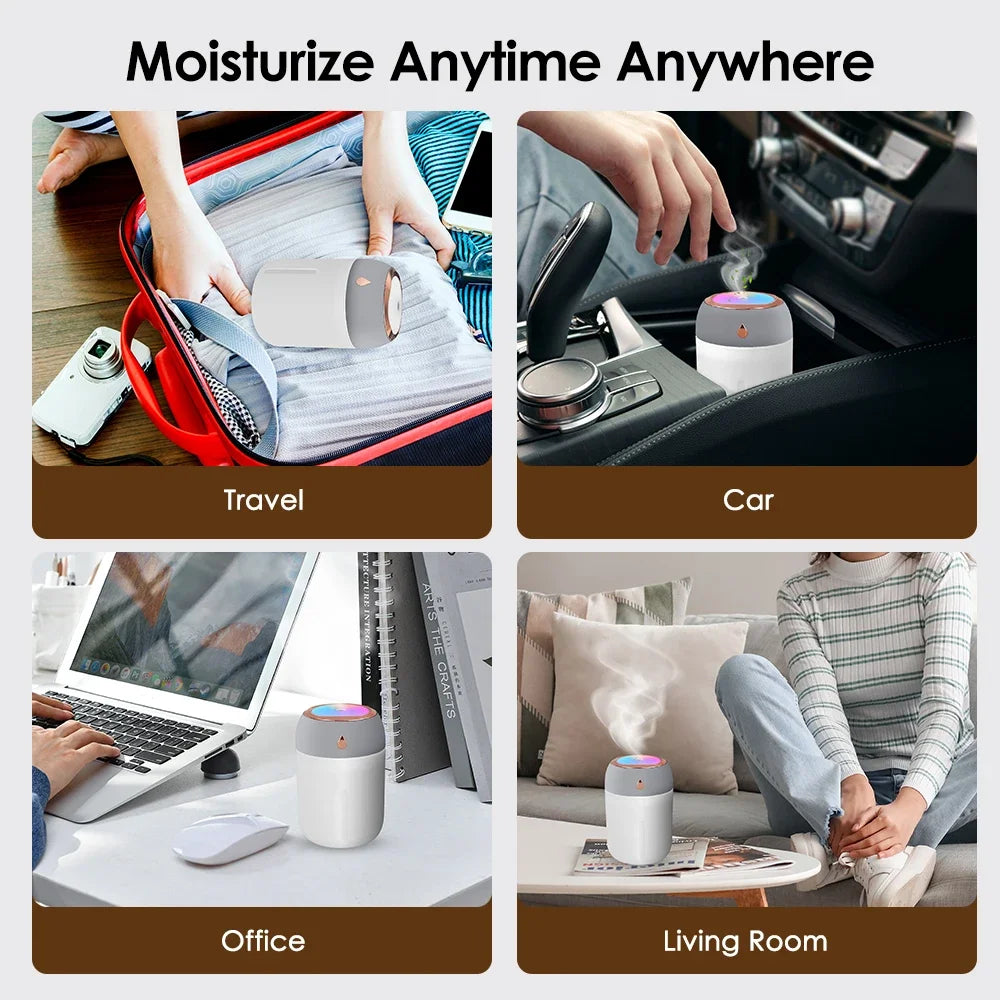 330/600ml Air Humidifier Double Spray Port Essential Oil Aromatherapy Diffuser Mute Atomizer Colorful Lights For Home Office Car