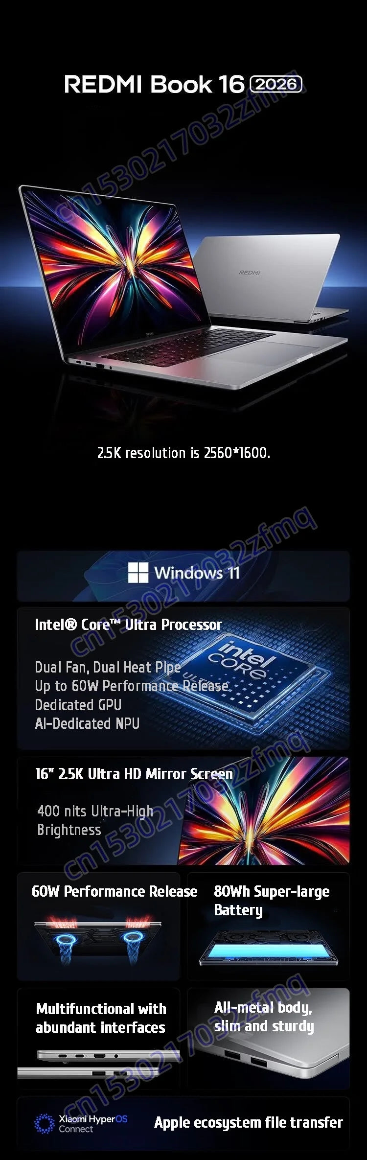 Xiaomi Laptop RedmiBook Pro 16 Core Ultra 5-125H ARC Graphics 16GB 1TB SSD 16-inch 2.5K 120Hz Screen Pc