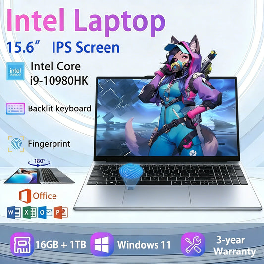 15.6 Ultra Slim Laptop Windows 11  Laptop 16GB RAM 1TB 2TB SSD Intel Core i9-10980hk Mobile Office WiFi Bluetooth Gaming Laptop