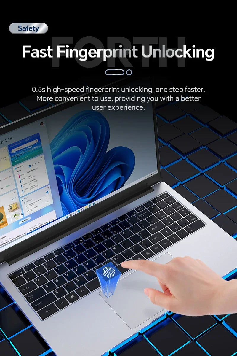 BYONE 15.6 Inch Intel Celeron N5095 Ultraslim Laptop 12G 16GB RAM 512GB 1TB SSD Keyboard Backlight Fingerprint Portable Computer