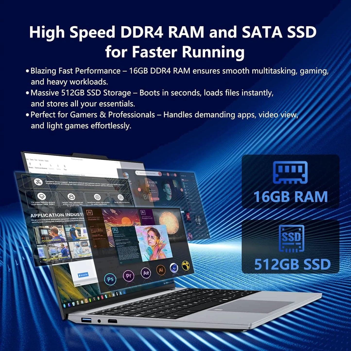 15.6 Inch 4K HD Gaming Laptop Intel Core i9 9900 Win11 16GB RAM 1TB SSD Ultra Slim Portable Office Business Notebook Computer