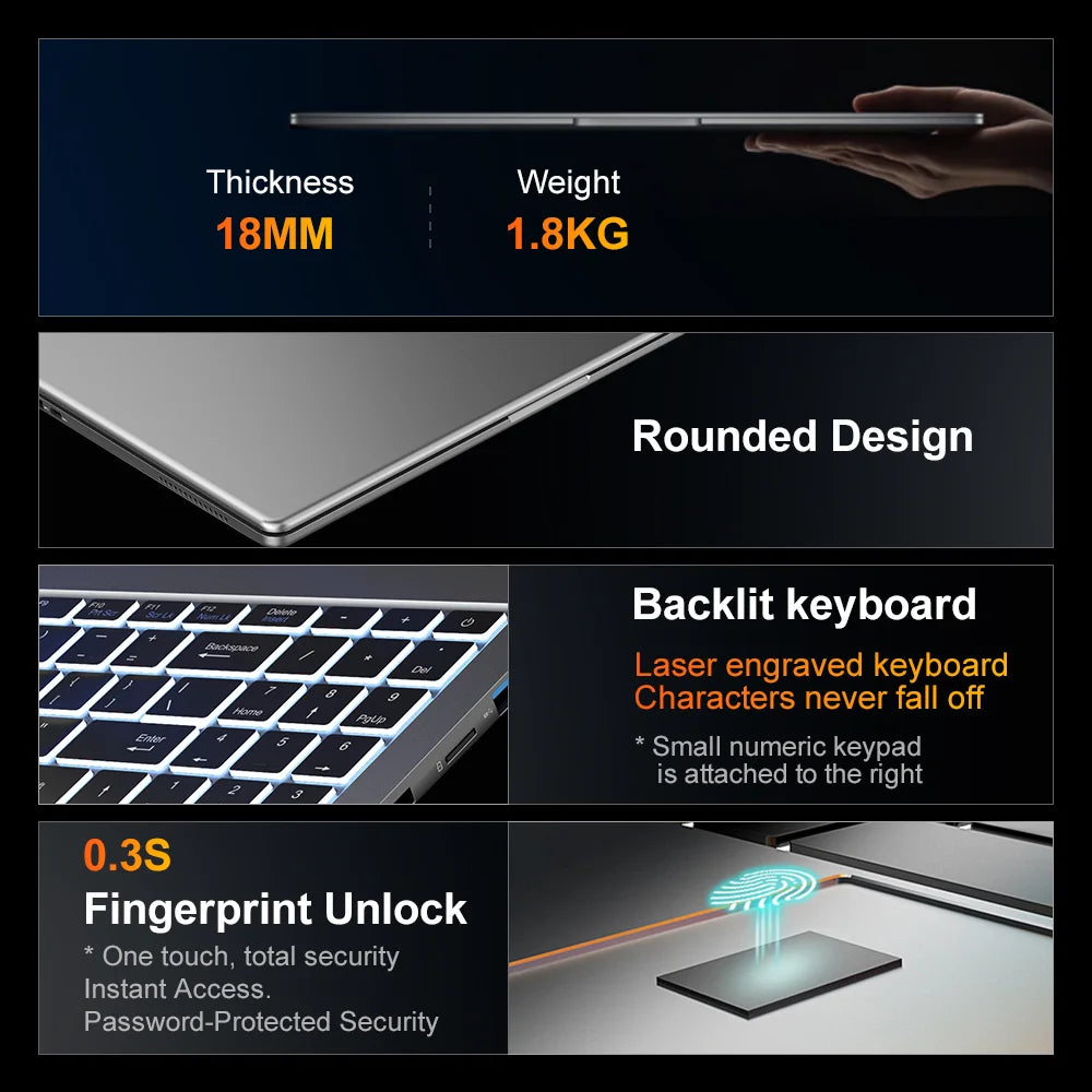 Ninkear A15 Pro 16 Inch Laptop AMD Ryzen 5 5500U 16GB RAM 1TB SSD 2.5K 120Hz Display Windows 11 Metal Notebook Fingerprint Backlit Keyboard USB-C WiFi 6 EU Plug