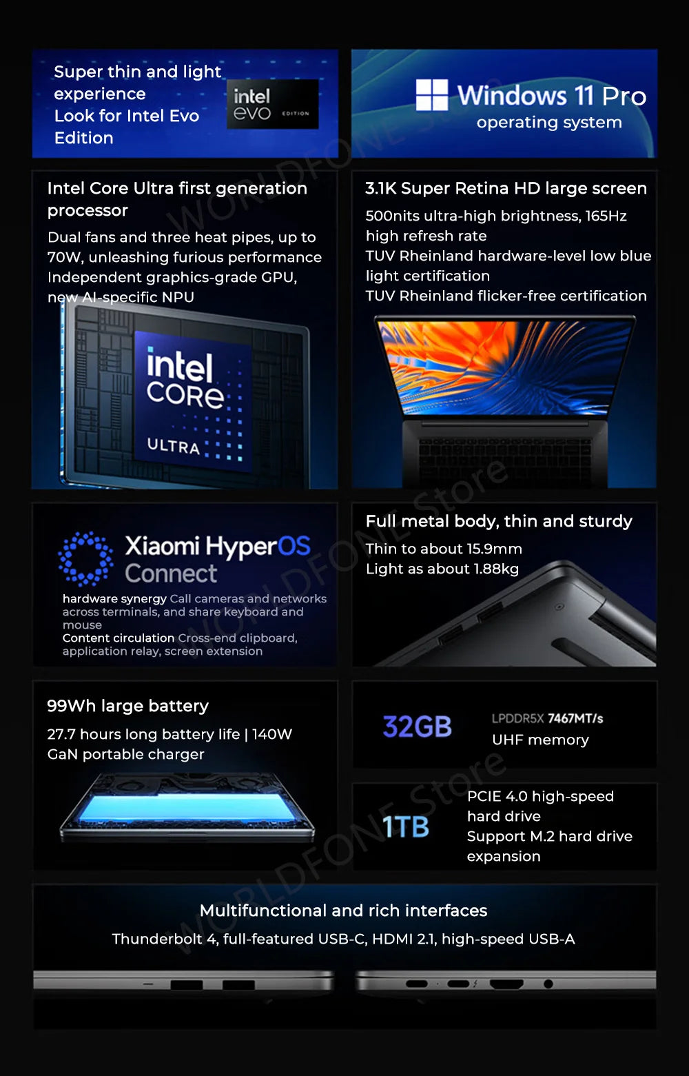 XIAOMI Redmi Book Pro 16 Laptop Intel Ultra5 125H 7 155H RAM 32GB SSD 1TB 16"Inch Notebook Ultrabook Computer PC
