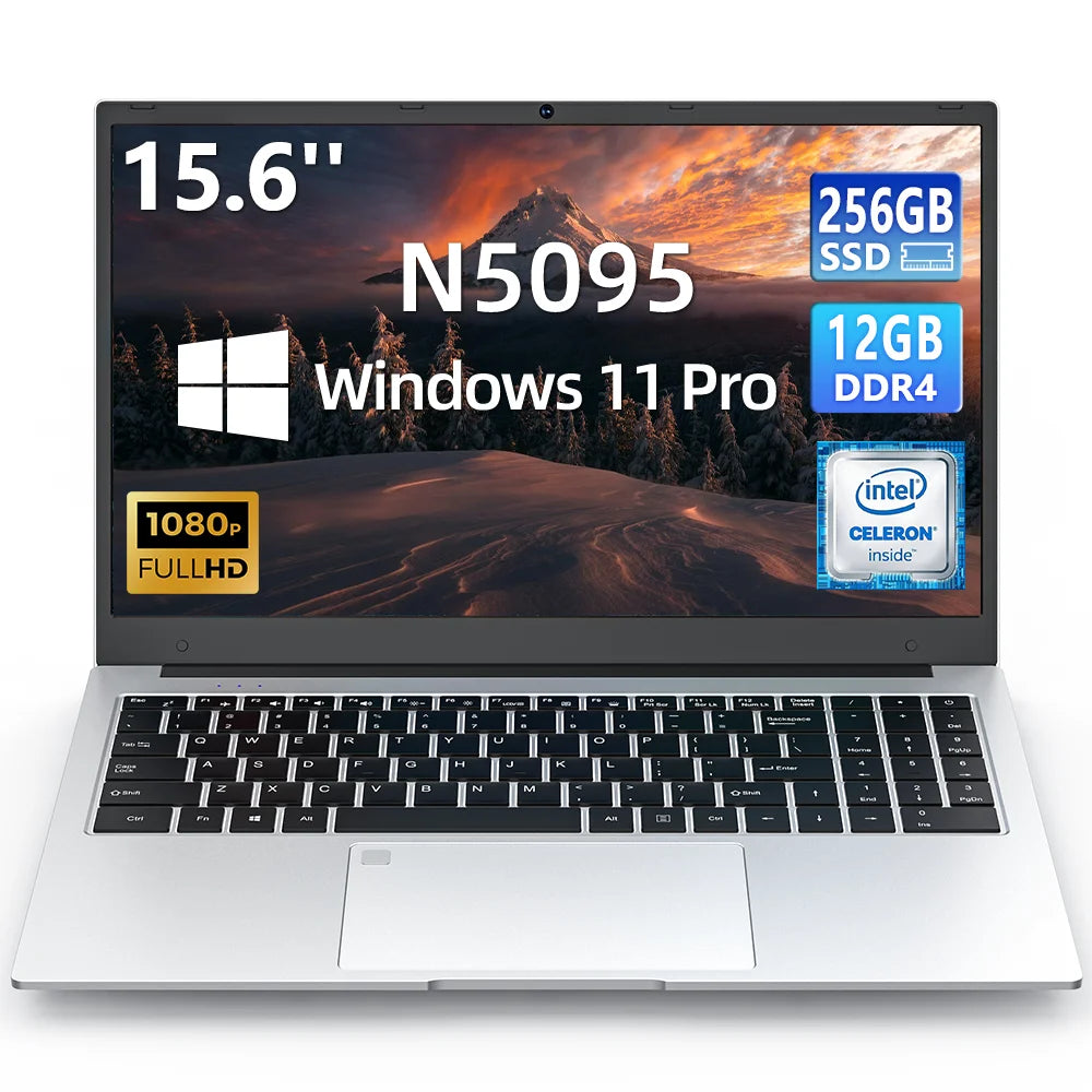 BYONE 15.6 Inch Intel Celeron N5095 Ultraslim Laptop 12G 16GB RAM 512GB 1TB SSD Keyboard Backlight Fingerprint Portable Computer
