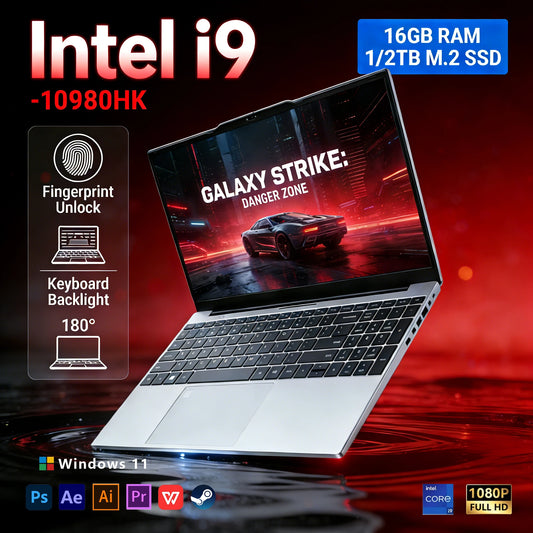 2026 15.6 Inch Intel Core i9 10980HK Gaming Laptop 16GB RAM 1TB SSD Windows 11 Pro Portable Notebook PC for Office Study Gamer