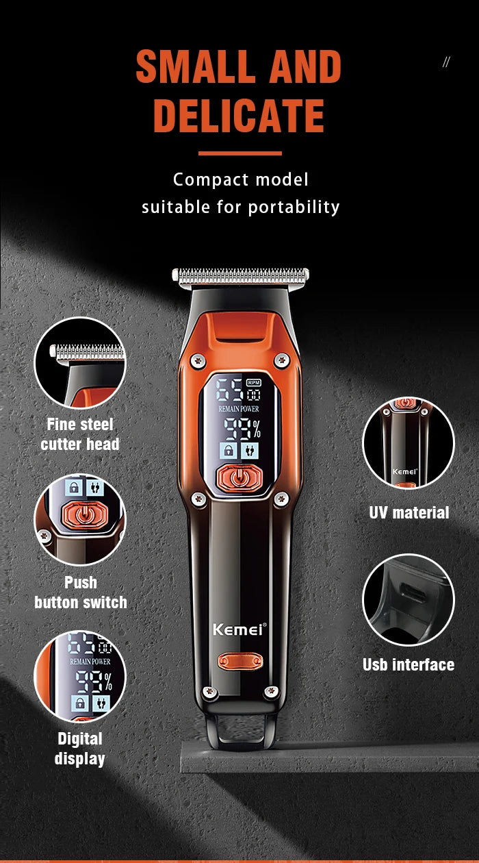 Original Kemei Barber Hair Trimmer Professional Electric Beard Hair Clipper Rechargeable Lithium Haircut Machine For Men