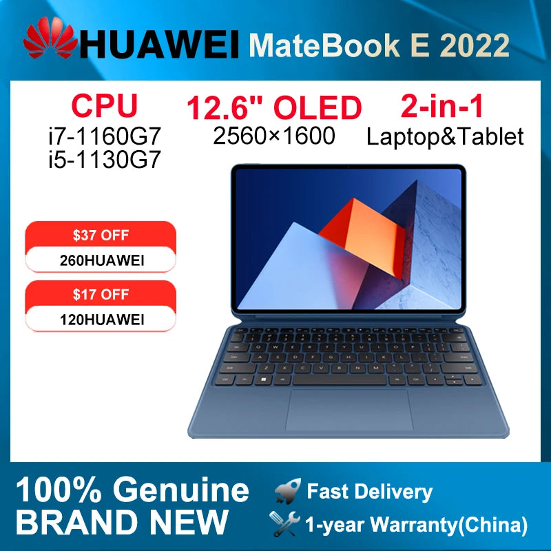 2022 HUAWEI MateBook E Tablet Mini Pc 12.6 Inch OLED Full Screen 2 In 1 Laptop i5/i7 8GB16GB 256GB/512GB  Windows 11 Notebook