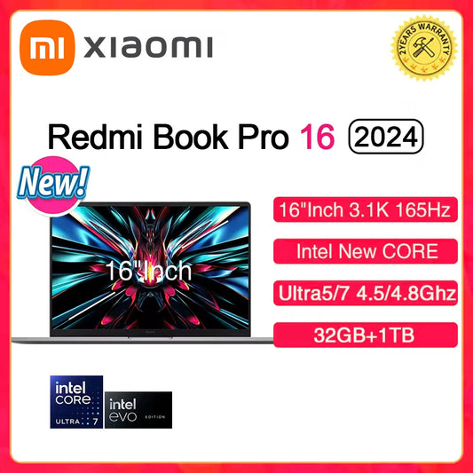XIAOMI Redmi Book Pro 16 Laptop Intel Ultra5 125H 7 155H RAM 32GB SSD 1TB 16"Inch Notebook Ultrabook Computer PC